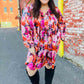 Diva Dreams Coral & Charcoal Floral Tie Neck Pintuck Satin Dress