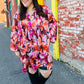 Diva Dreams Coral & Charcoal Floral Tie Neck Pintuck Satin Dress