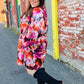 Diva Dreams Coral & Charcoal Floral Tie Neck Pintuck Satin Dress