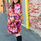 Diva Dreams Coral & Charcoal Floral Tie Neck Pintuck Satin Dress