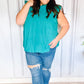 Love Life Cotton Turquoise Frill Mock Neck Flutter Sleeve Top