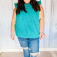 Love Life Cotton Turquoise Frill Mock Neck Flutter Sleeve Top