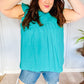 Love Life Cotton Turquoise Frill Mock Neck Flutter Sleeve Top