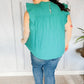 Love Life Cotton Turquoise Frill Mock Neck Flutter Sleeve Top