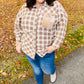 Taupe Plaid Velvet Pocket Button Down Top