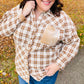 Taupe Plaid Velvet Pocket Button Down Top