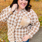 Taupe Plaid Velvet Pocket Button Down Top