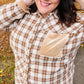 Taupe Plaid Velvet Pocket Button Down Top