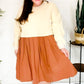 Bedazzled Cream & Rust Pleated Skirt French Terry Cotton Dress