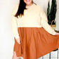 Bedazzled Cream & Rust Pleated Skirt French Terry Cotton Dress