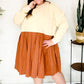 Bedazzled Cream & Rust Pleated Skirt French Terry Cotton Dress
