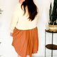 Bedazzled Cream & Rust Pleated Skirt French Terry Cotton Dress