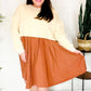 Bedazzled Cream & Rust Pleated Skirt French Terry Cotton Dress
