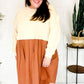 Bedazzled Cream & Rust Pleated Skirt French Terry Cotton Dress