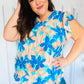 Tropical Breeze Turquoise Floral Banded V Neck Flutter Sleeve Top