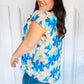 Tropical Breeze Turquoise Floral Banded V Neck Flutter Sleeve Top