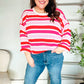 Follow Me Red/Pink Loose Knit Stripe Ribbed Pullover