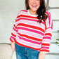 Follow Me Red/Pink Loose Knit Stripe Ribbed Pullover