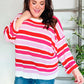 Follow Me Red/Pink Loose Knit Stripe Ribbed Pullover