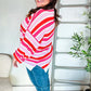 Follow Me Red/Pink Loose Knit Stripe Ribbed Pullover