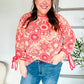 Be Bold Red & Coral Floral Long Sleeve Bow Tie Contrast Binding Top