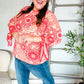 Be Bold Red & Coral Floral Long Sleeve Bow Tie Contrast Binding Top