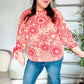Be Bold Red & Coral Floral Long Sleeve Bow Tie Contrast Binding Top