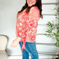 Be Bold Red & Coral Floral Long Sleeve Bow Tie Contrast Binding Top