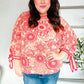 Be Bold Red & Coral Floral Long Sleeve Bow Tie Contrast Binding Top