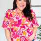 Find Love Pink/Yellow Floral Frill Balloon Short Sleeve Top