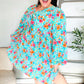 Feeling Femme Aqua Floral Ribbon Bow Tie Babydoll Dress