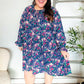 Feeling Joyful Navy Floral Bow Tie Babydoll Long Ruffle Sleeve Dress