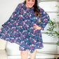 Feeling Joyful Navy Floral Bow Tie Babydoll Long Ruffle Sleeve Dress