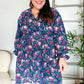 Feeling Joyful Navy Floral Bow Tie Babydoll Long Ruffle Sleeve Dress