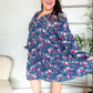 Feeling Joyful Navy Floral Bow Tie Babydoll Long Ruffle Sleeve Dress