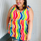 Multicolor Wavy Stripe Shoulder Tie Detail Top