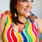 Multicolor Wavy Stripe Shoulder Tie Detail Top