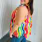 Multicolor Wavy Stripe Shoulder Tie Detail Top
