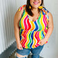 Multicolor Wavy Stripe Shoulder Tie Detail Top