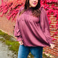 Be Your Best Wine Satin Shirred Yoke Frilled Mock Neck Top