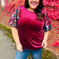 Diva Dreams Wine Floral Sequin Puff Sleeve Velvet Top