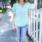 Elegant You Lilac Notched Neck Smocked Short Sleeve Blouse