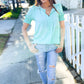 Elegant You Lilac Notched Neck Smocked Short Sleeve Blouse