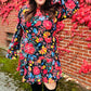 Lock Eyes Black Floral Sequin Print Ruffle Sleeve Frill Mock Neck Dress