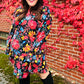 Lock Eyes Black Floral Sequin Print Ruffle Sleeve Frill Mock Neck Dress