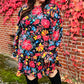 Lock Eyes Black Floral Sequin Print Ruffle Sleeve Frill Mock Neck Dress