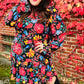 Lock Eyes Black Floral Sequin Print Ruffle Sleeve Frill Mock Neck Dress