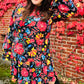 Lock Eyes Black Floral Sequin Print Ruffle Sleeve Frill Mock Neck Dress