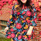 Lock Eyes Black Floral Sequin Print Ruffle Sleeve Frill Mock Neck Dress