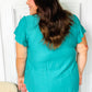 Eyes On You Teal Scalloped V Neck Tulip Sleeve Top